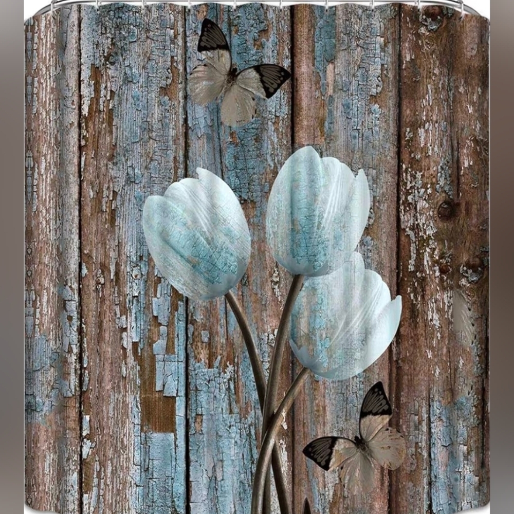 Shower Curtain And 2 Brown Bath Rugs